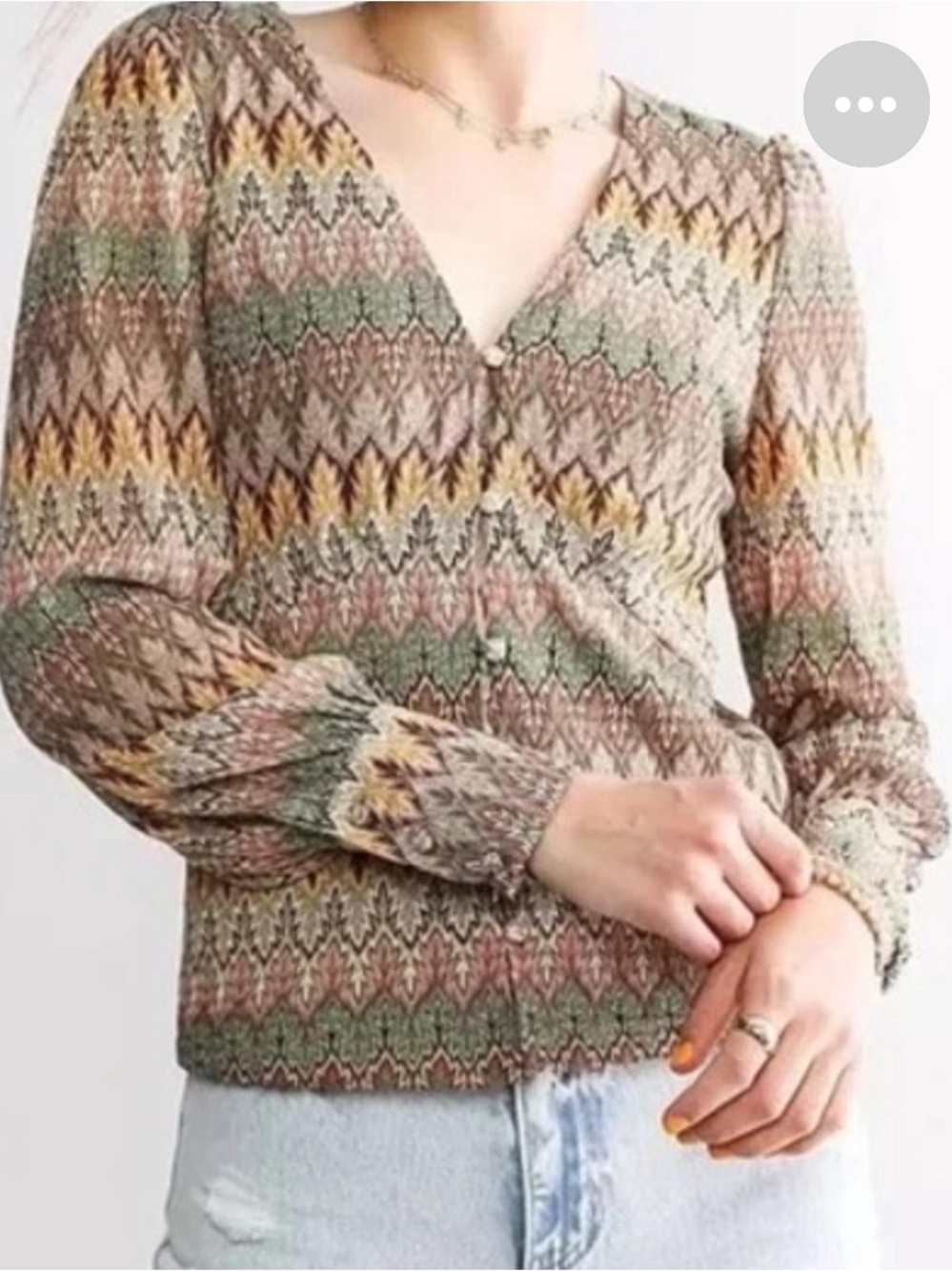 👗Gimmicks Kira jacquered Multicolor Patterned V-Neck Button up top